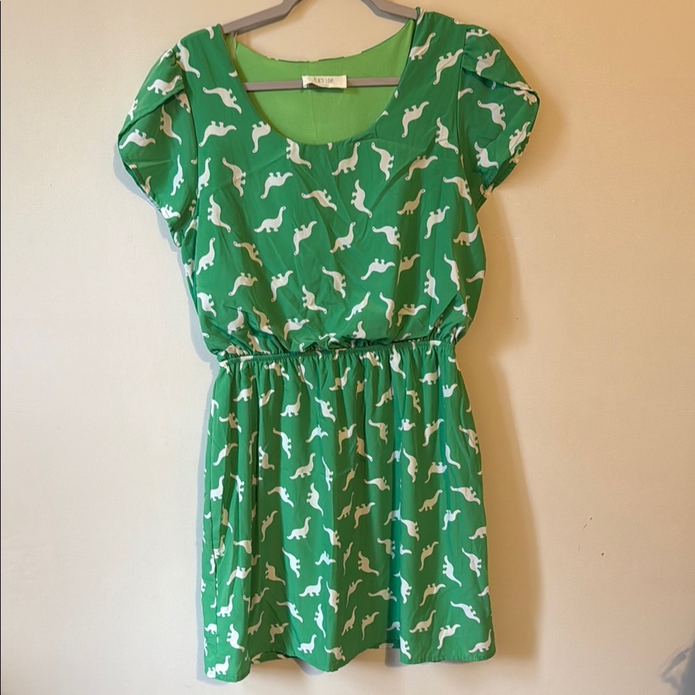 Peach Love California Green Flutter Sleeve Dinosaur